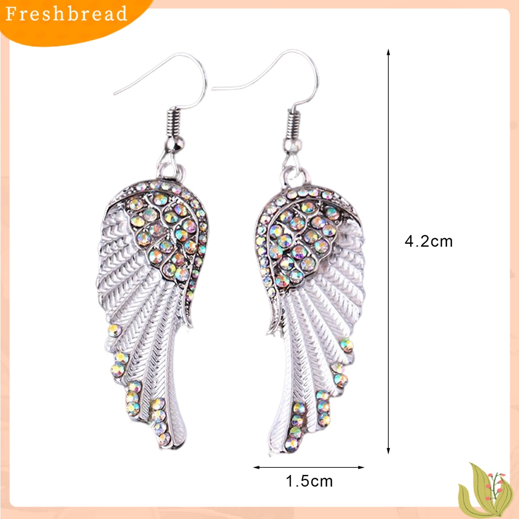 &lt; Freshbread &gt; 1pasang Anting Kait Berlian Imitasi Mengkilap Hias Bentuk Sayap Malaikat Simetris Drop Earrings Perhiasan Wanita