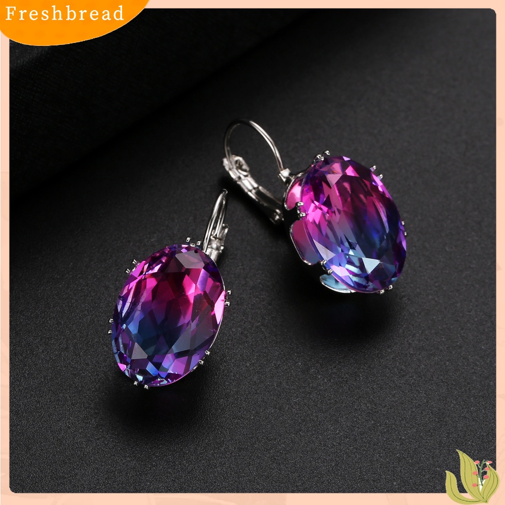 &lt; Freshbread &gt; Fashion Wanita Oval Cubic Zirconia Hias Menjuntai Leverback Earrings Perhiasan Hadiah