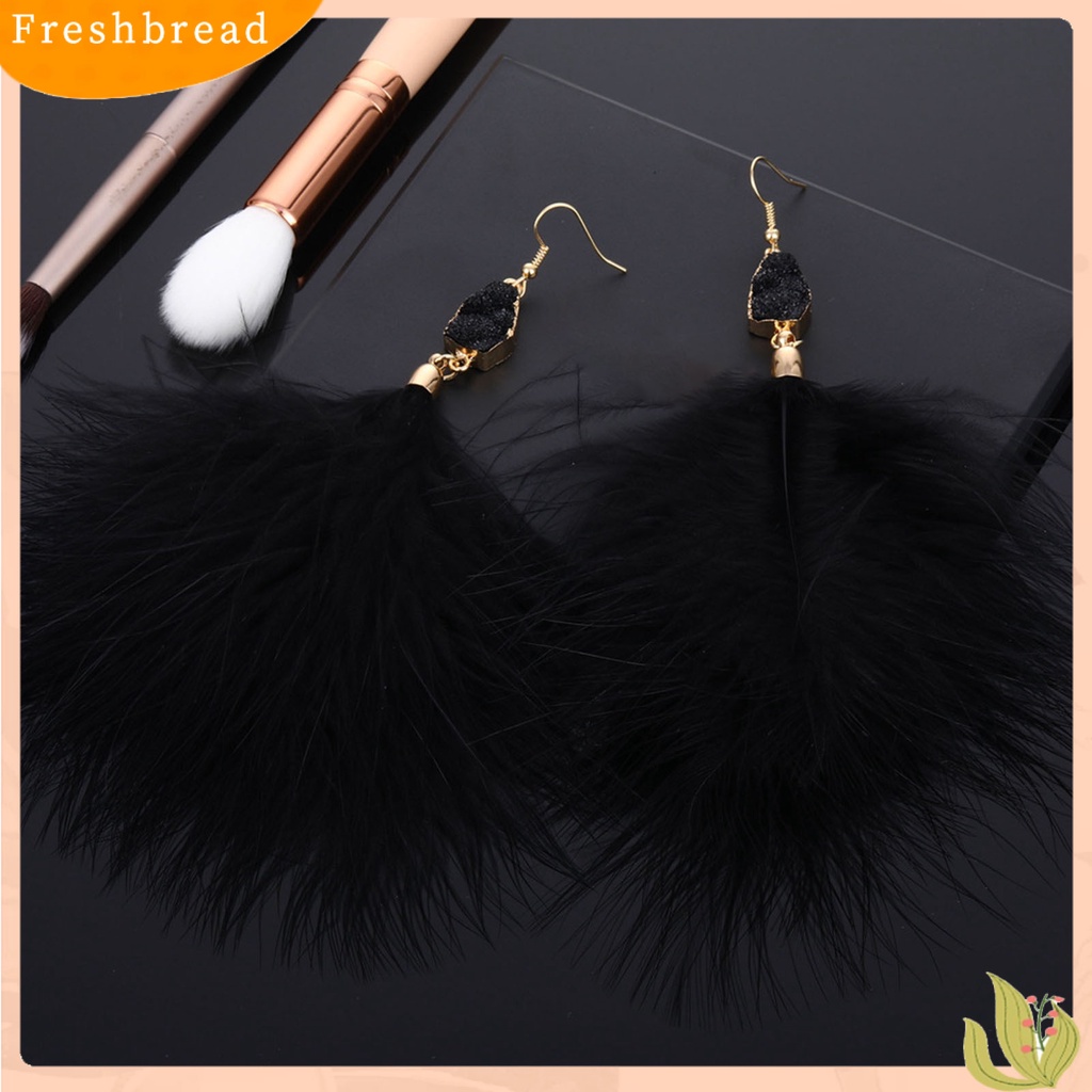 &lt; Freshbread &gt; 1pasang Bertatahkan Kristal Imitasi Tindik Indah Drop Anting-Anting Berlebihan Bulu Menjuntai Kait Anting-Anting Perhiasan Fashion