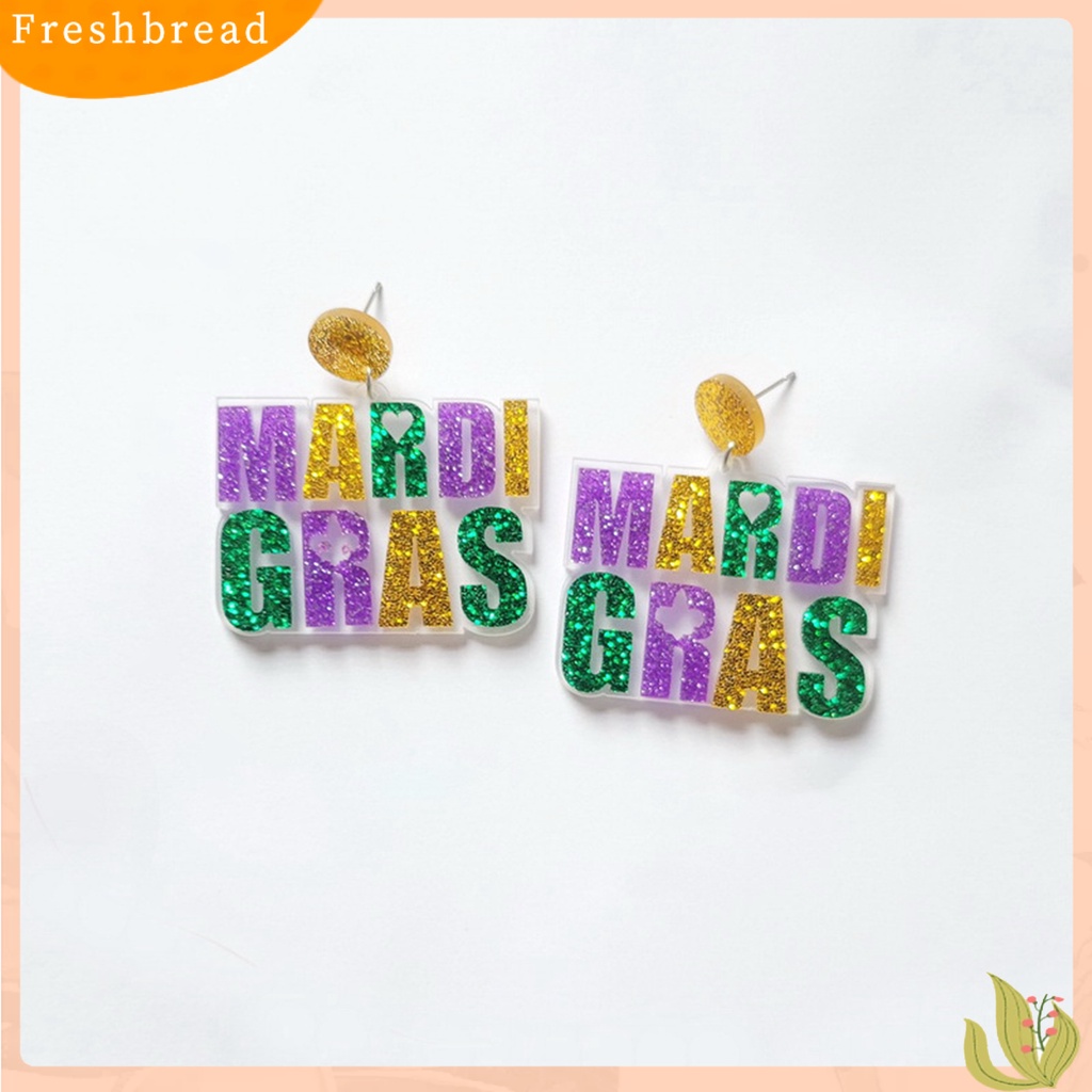 &lt; Freshbread &gt; 1pasang Menjuntai Anting-Anting Pribadi Bubuk Kilau Alfabet Pesona Geometris Pengerjaan Halus Telinga Dekorasi Warna-Warni Berlebihan Surat Tiga Warna Anting Glitter