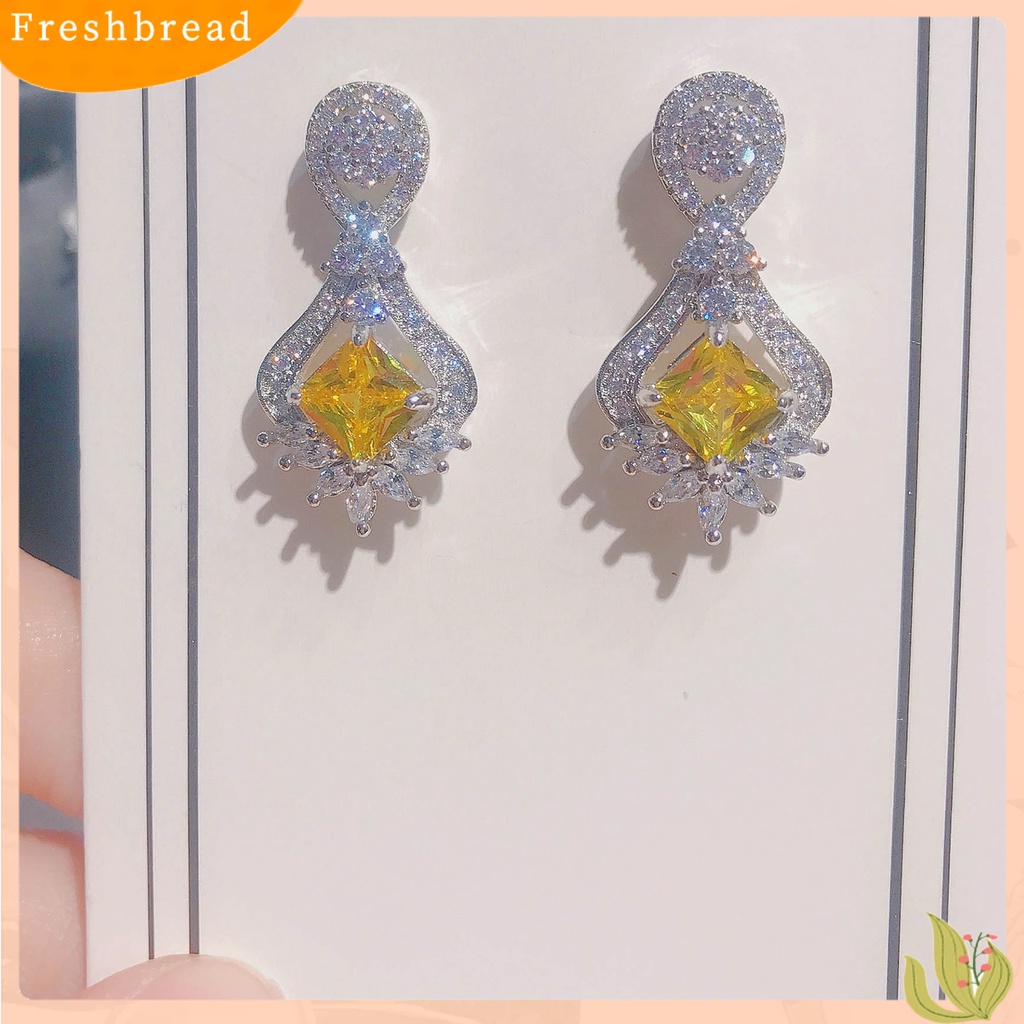 &lt; Freshbread &gt; 1pasang Anting Lady Hias Berlian Imitasi Berkilau Bentuk Geometri Anting Lady Drop Simetris Untuk Hadiah