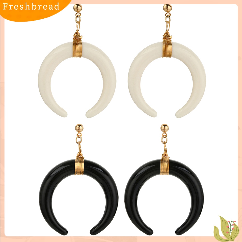 &lt; Freshbread &gt; Punk Tembaga Kabel Bulan Sabit Tanduk Liontin Wanita Club Stud Earrings Jewelry