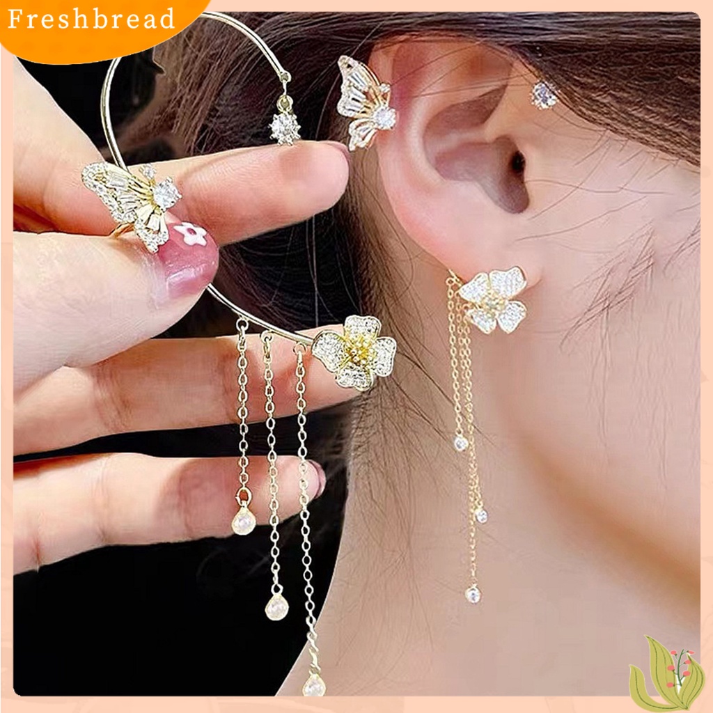 &lt; Freshbread &gt; 1Pc Manset Telinga Mewah Temperamen Dekorasi Geometris Tinggi Gloss Berdandan Tanpa Tindik Shiny Cubic Zirconia Butterfly Ear Cuff Perhiasan Aksesoris