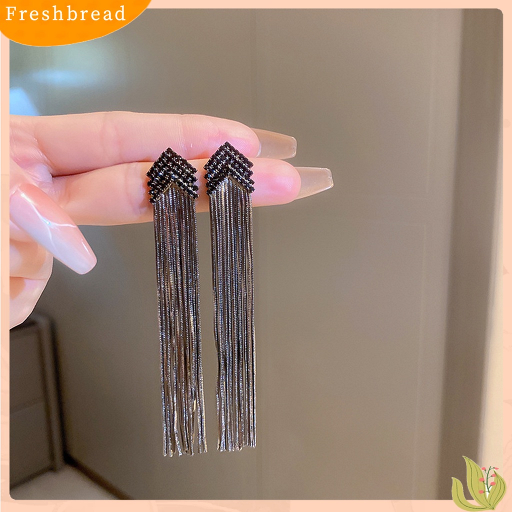 &lt; Freshbread &gt; 1pasang Anting Pejantan Bohemian Panah Segitiga Berlian Imitasi Mengkilap Hias Berkilau Berdandan Hadiah Wanita Rantai Panjang Rumbai Menjuntai Anting-Anting Perhiasan Aksesori Busana