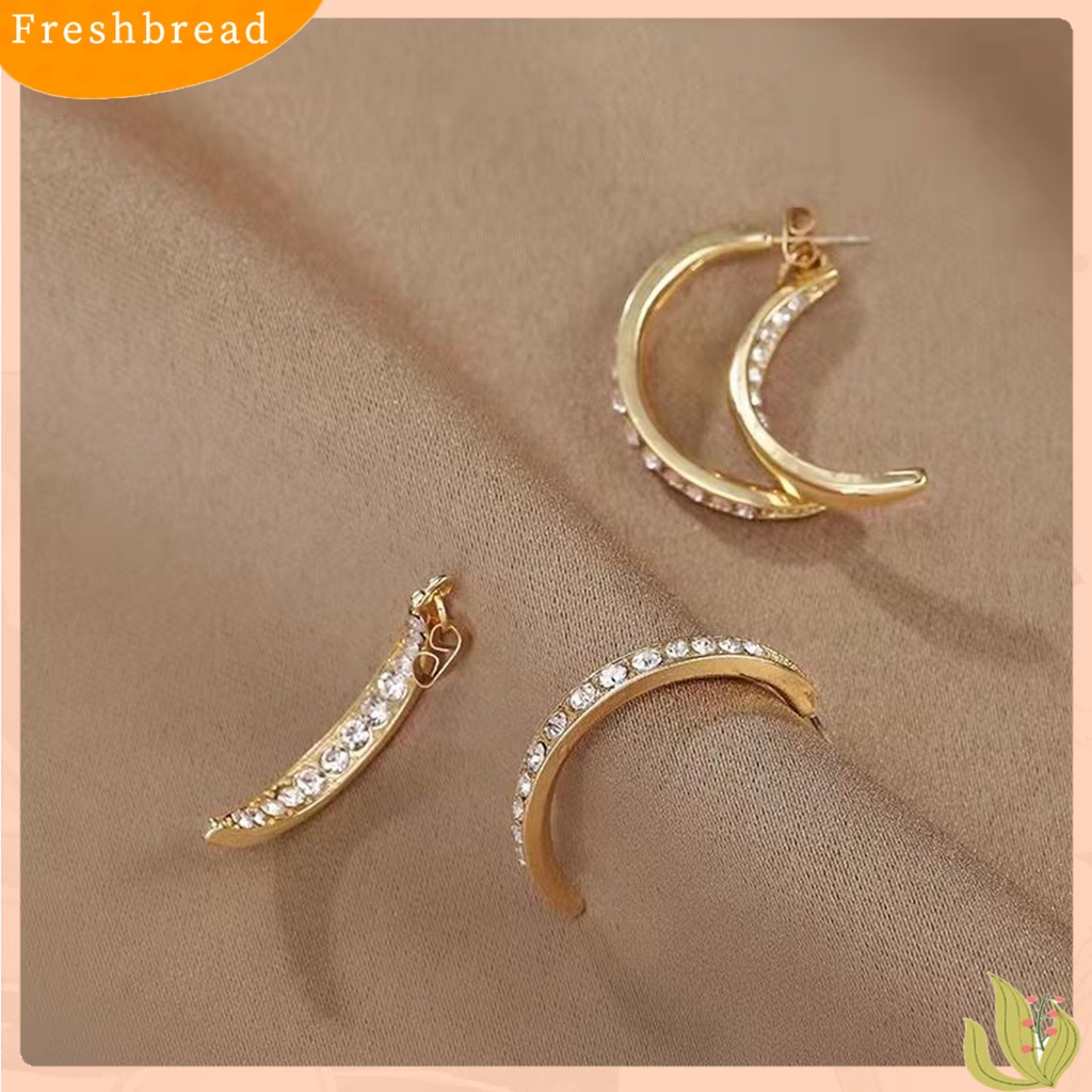 &lt; Freshbread &gt; Lady Earrings Bentuk Bulan Indah Busur Runcing Mengkilap Berlian Imitasi Pacaran Anting Hadiah