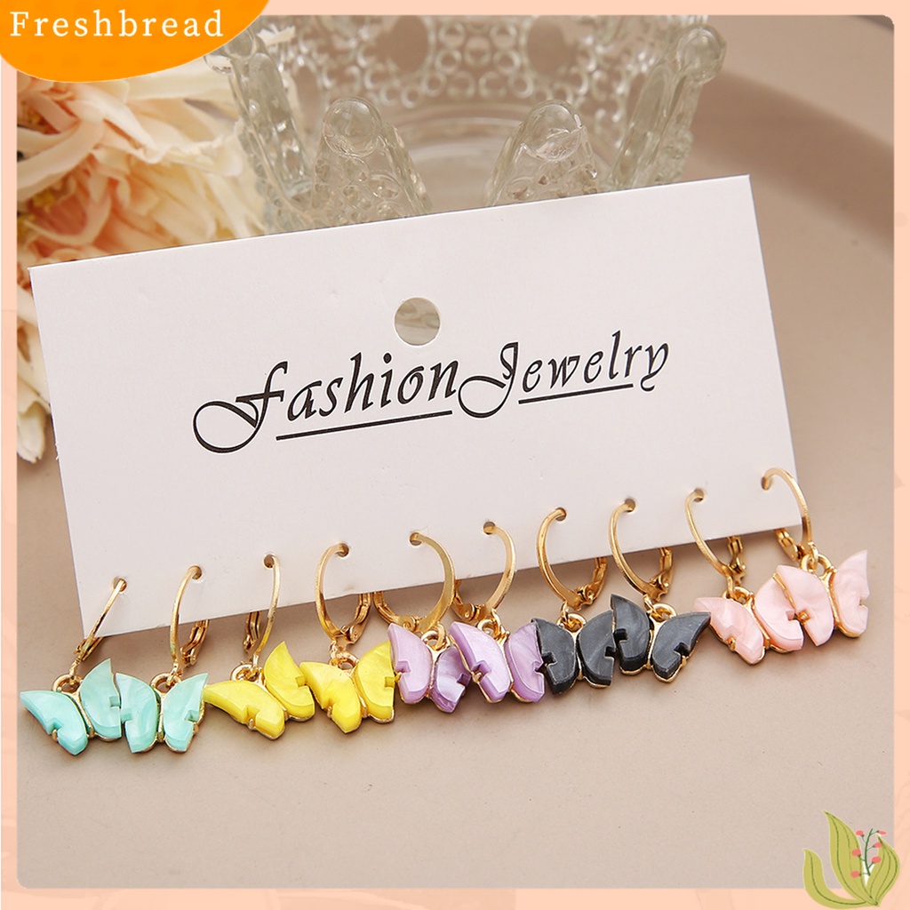 &lt; Freshbread &gt; 5pasang Anting Menjuntai Warna-Warni Retro Geometris Electroplating All-match Hias Hadiah Wanita Akrilik Butterfly Drop Earrings Fashion Perhiasan Untuk Pacaran