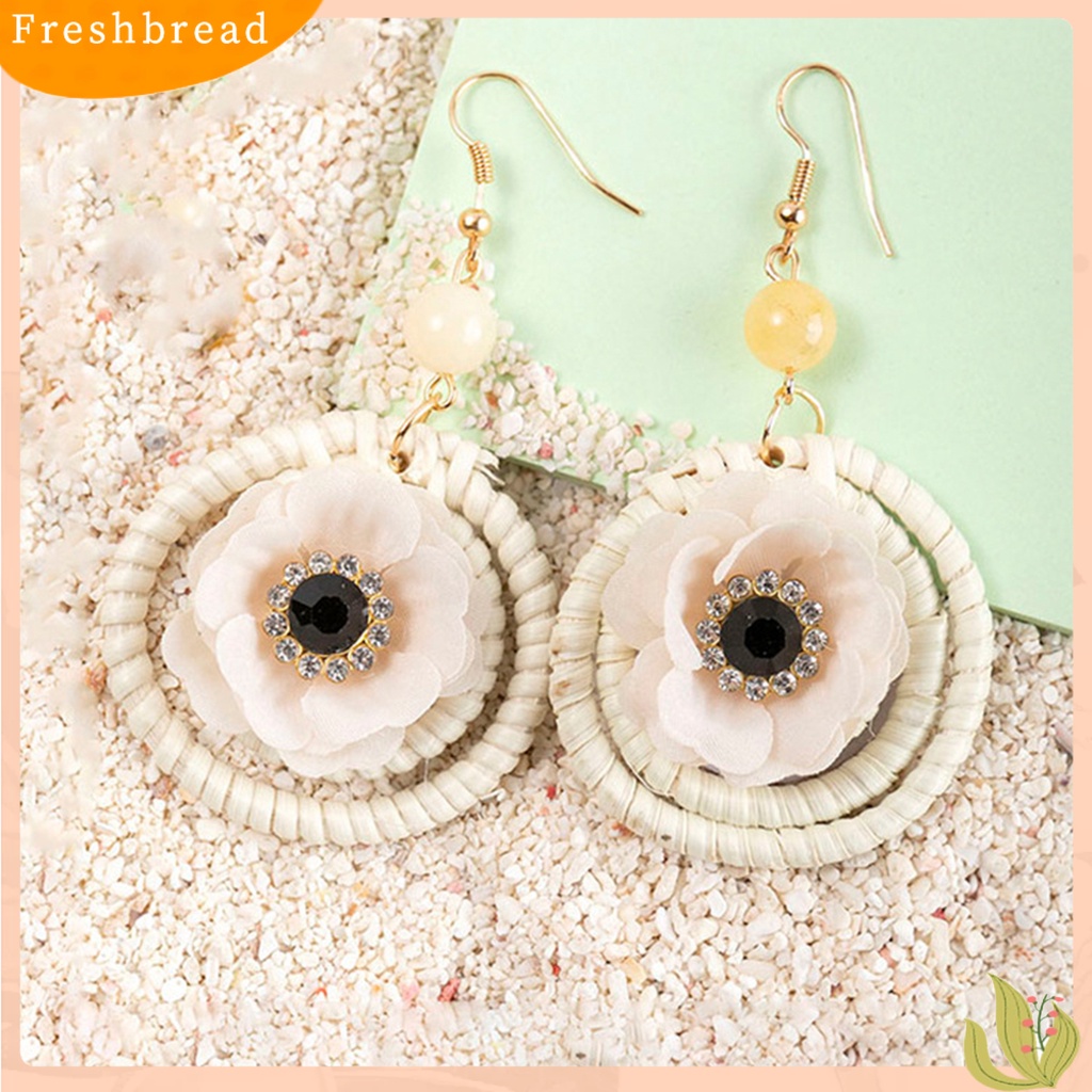 &lt; Freshbread &gt; 1pasang Drop Earrings Lingkaran Bunga Rotan Bersinar Berlian Imitasi Kait Anting Perhiasan Hadiah