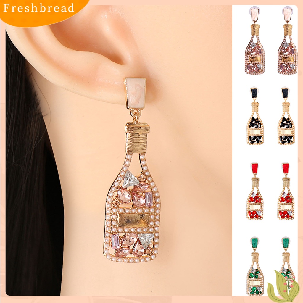 &lt; Freshbread &gt; 1pasang Anting Wanita Botol Anggur Berlian Imitasi Kreatif Vintage Anting Menjuntai Tahan Lama Untuk Perjamuan