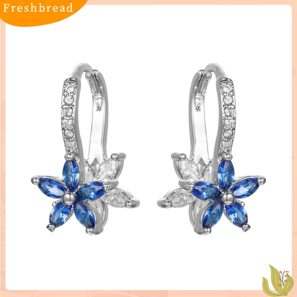 &lt; Freshbread &gt; 1pasang Anting Hoop Cubic Zirconia Batu Imitasi Bening Geometris Kilau Terang Poles Halus Hias Hadiah Wanita Snowflake Pendant Earrings Perhiasan Fashion Untuk Pacaran