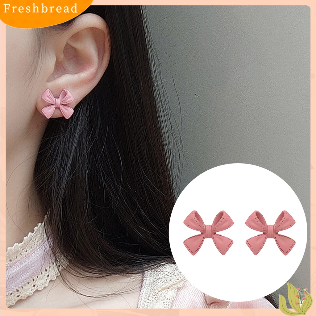 &lt; Freshbread &gt; 1pasang Ear Studs Berwarna Busur Berlapis Manis Gaya Korea Electroplating Stud Earrings Perhiasan Hadiah