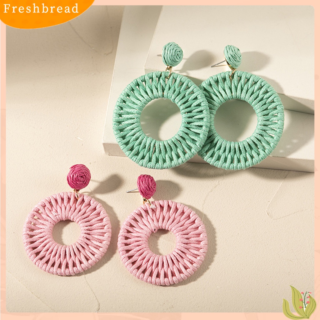 &lt; Freshbread &gt; 1pasang Anting Wanita Perhiasan Kepang Bulat Warna Cerah Bentuk Lingkaran Anting Tusuk Untuk Pantai