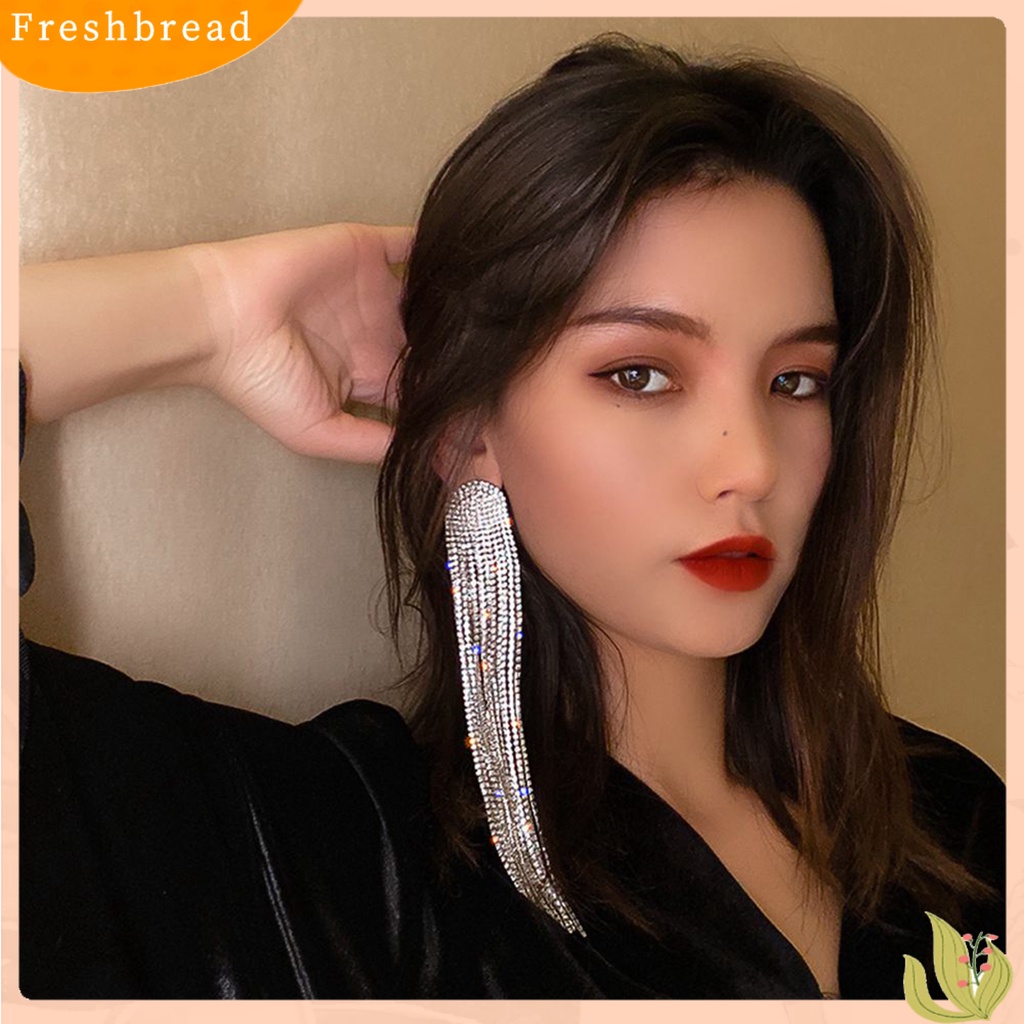 &lt; Freshbread &gt; 1pasang Drop Earrings Shiny Panjang Rumbai Penuh Berlian Imitasi Temperamen Berkilau Berdandan Hadiah Wanita Menjuntai Anting Pesona Perhiasan Aksesori Busana