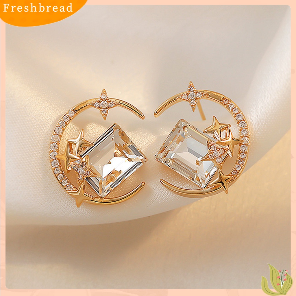 &lt; Freshbread &gt; 1pasang Ear Studs Sparkling Gaya Korea Anti-Oksidasi Friendly Terhadap Kulit Tidak Iritasi Hias Alloy Wanita Bintang Bulan Anting Tusuk Perhiasan Dekor Untuk Lady