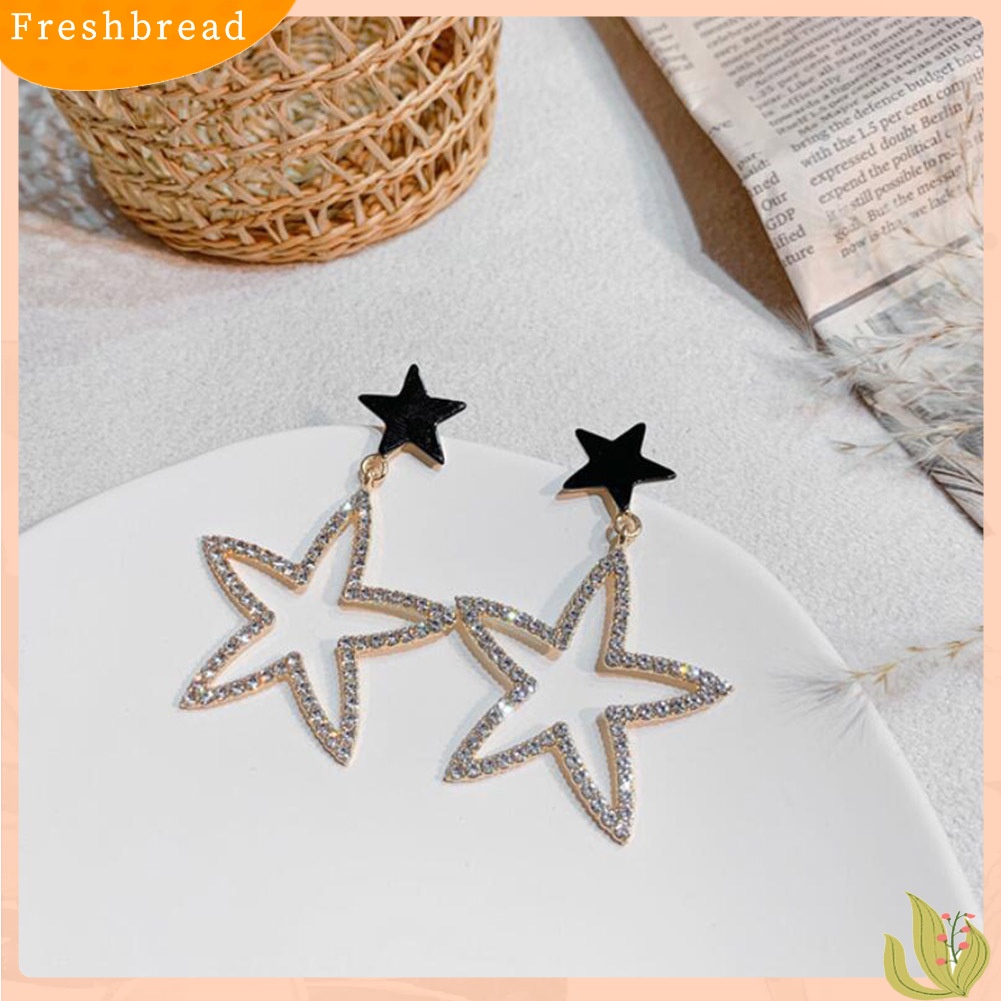 &lt; Freshbread &gt; Fashion Wanita Berlian Imitasi Bintang Bunga Menjuntai Ear Drop Earrings Pesta Perhiasan Hadiah