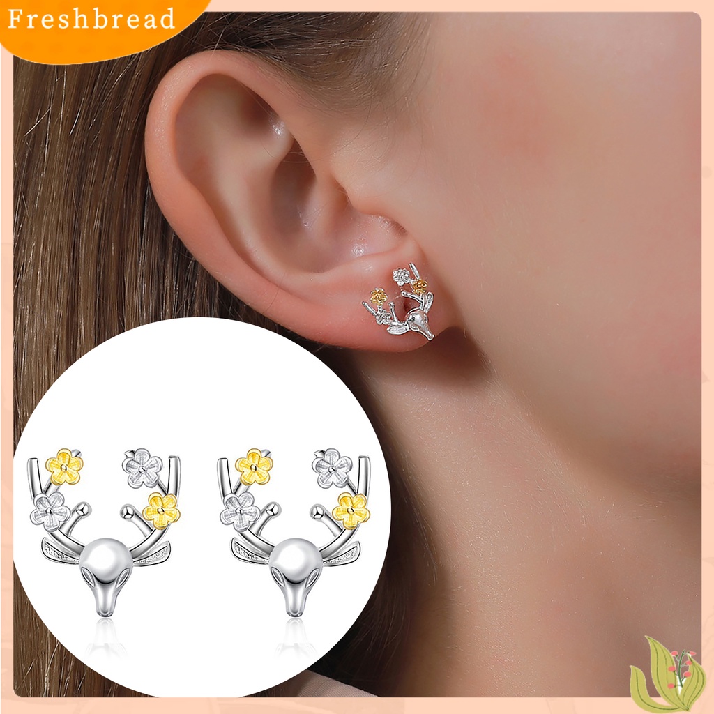 &lt; Freshbread &gt; Wanita Gadis Tanduk Rusa Anting Kepala Rusa Lucu Hewan Telinga Studs Perhiasan Hadiah