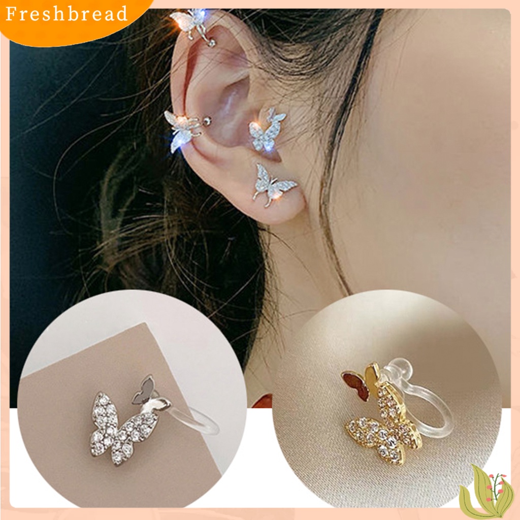 &lt; Freshbread &gt; Wanita Kupu-Kupu Anting Shiny Ear Clip Stud Pesta Pernikahan Perhiasan Aksesori Hadiah