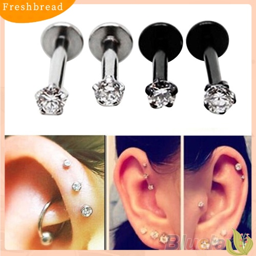 &lt; Freshbread &gt; 2Pcs Cubic Zirconia Tragus Cincin Bibir Monroe Telinga Tulang Rawan Anting Lidah Giwang