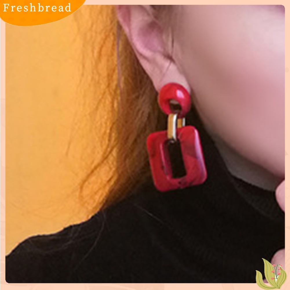 &lt; Freshbread &gt; Boho Wanita Bulat Kotak Berongga Geometris Menjuntai Telinga Stud Anting Perhiasan Hadiah