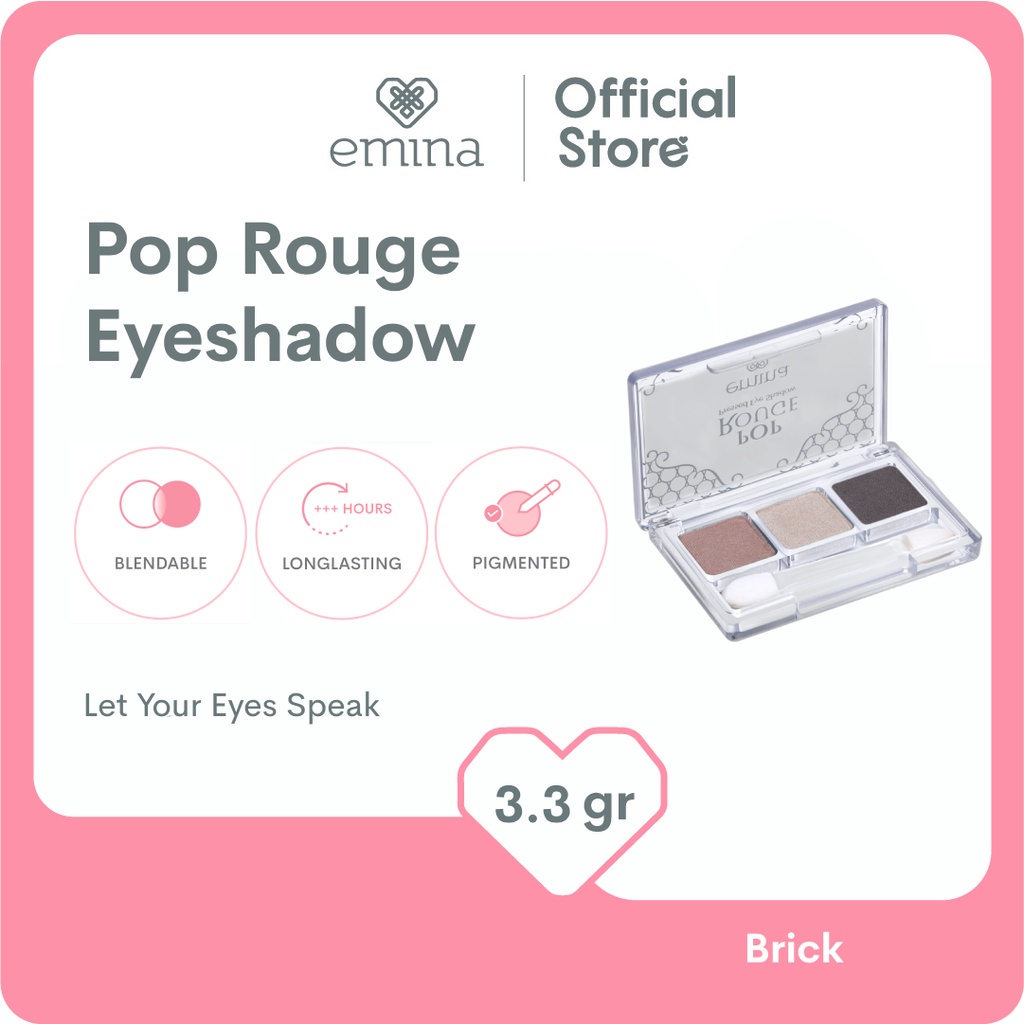 Emina Pop Rouge Pressed Eye Shadow 3.3 g - Eye Shadow untuk Pemula, Pigmented, Long Lasting