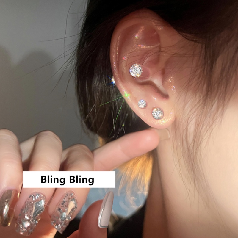 Kami Bunga 1 Pc Elegan S925 Perak Bling Bling Zirkon Bola Sekrup Anting Untuk Wanita Perempuan Ditindik Halus Dua Bola Kecil Stud Earring Hypoallergenic Telinga Perhiasan Aksesoris