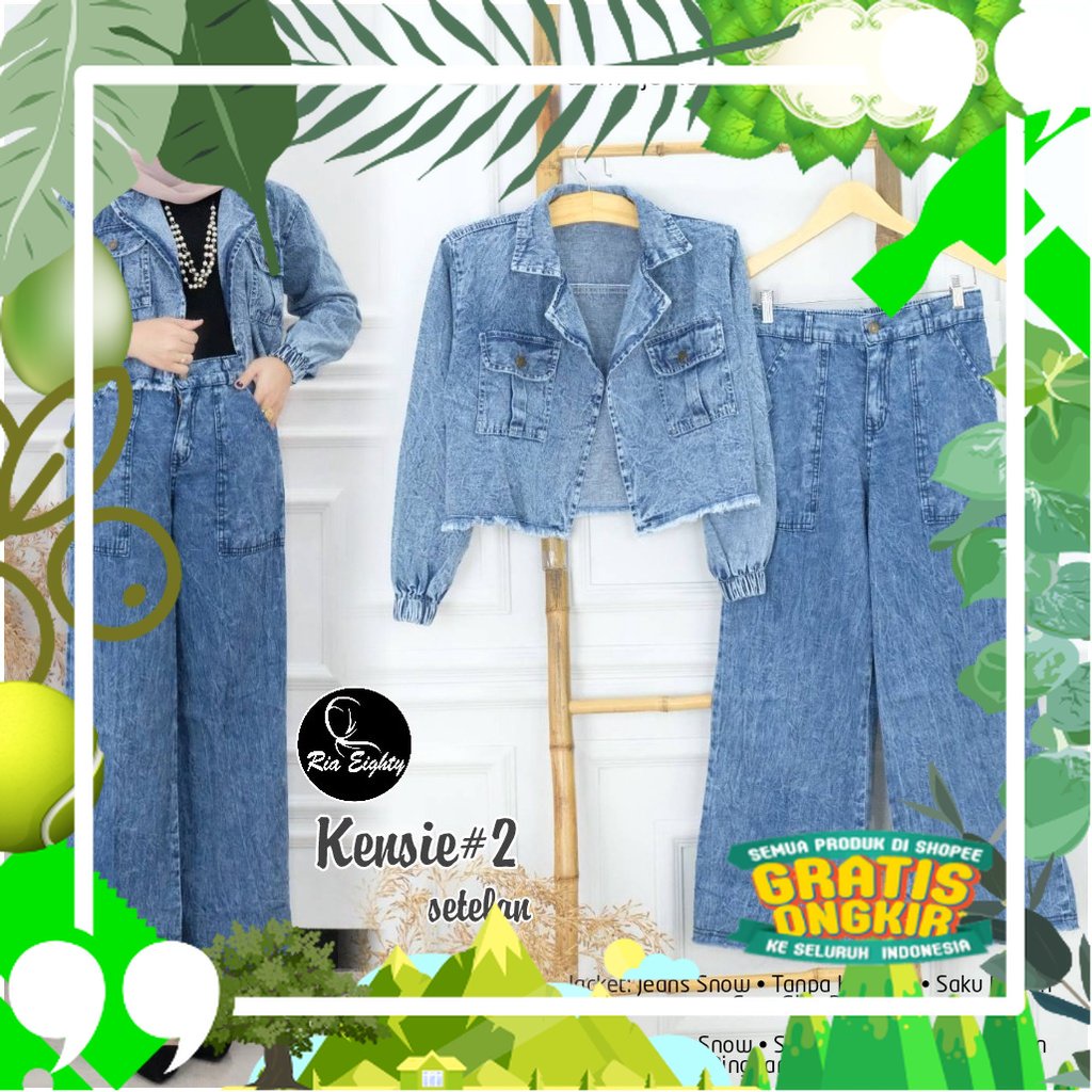 Kensie Set - baju dan celana muslim - gamis jeans - fashion jeans wanita - Model baru - jins - Setel
