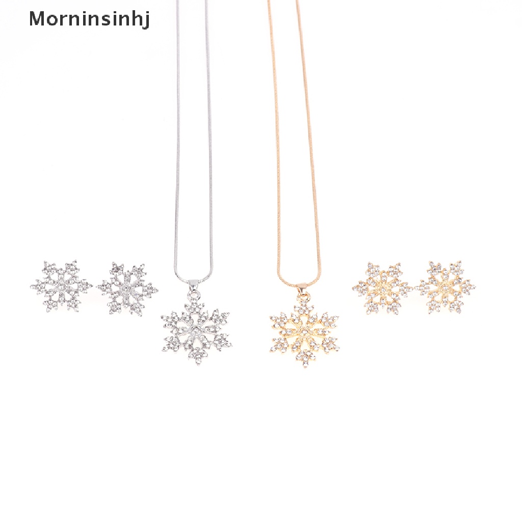 Mornin Snowflake Kalung Anting Set Wanita Fashion Perhiasan Bersinar Logam Liontin Trendi Choker Rantai Pesta Pernikahan Aksesoris Hadiah id