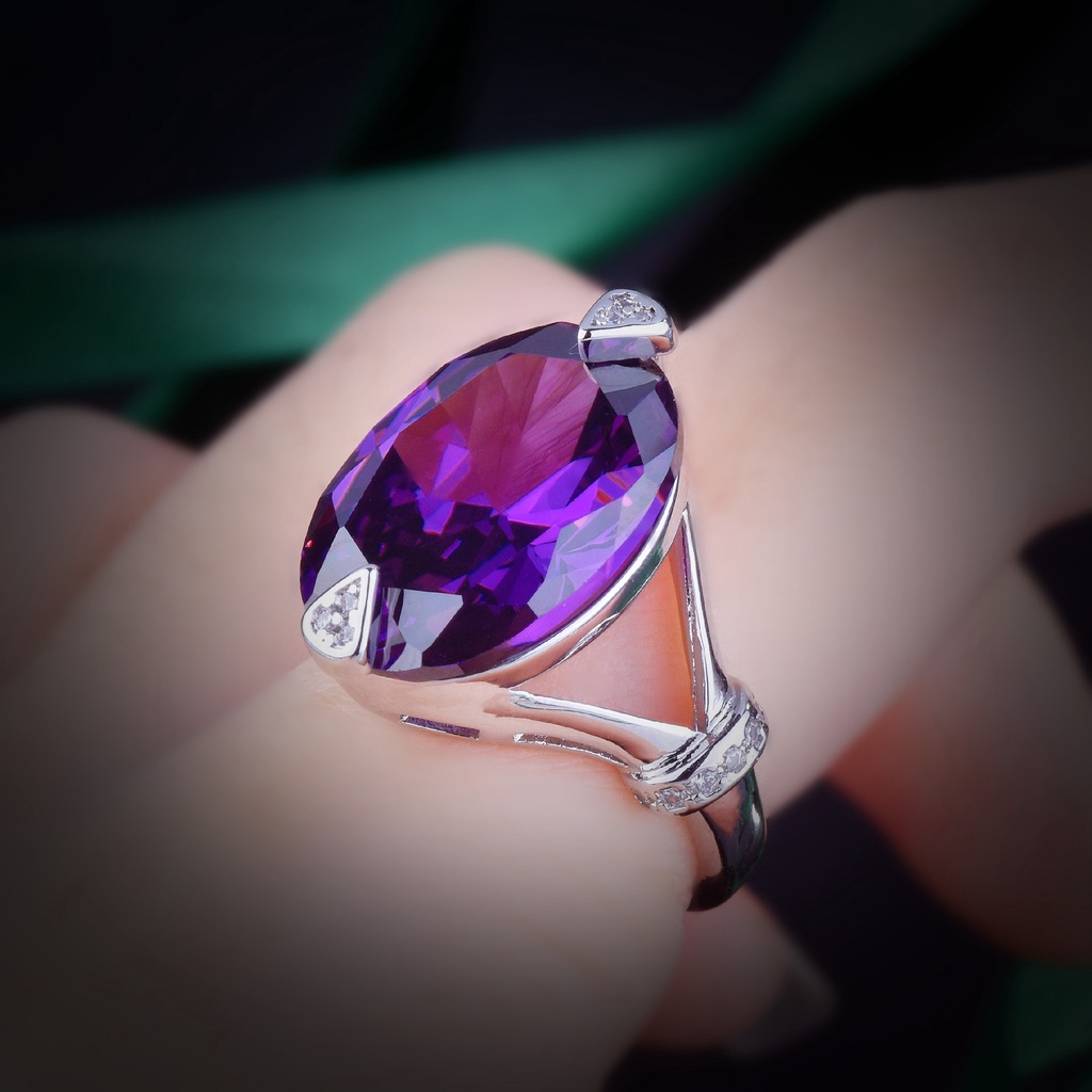 Goldkingdom Aksesoris Perhiasan Fashion Ready Stock Cincin Amethyst Burung Merpati Telur Sederhana Ungu Pembukaan Warna-Warni Ladies Ring