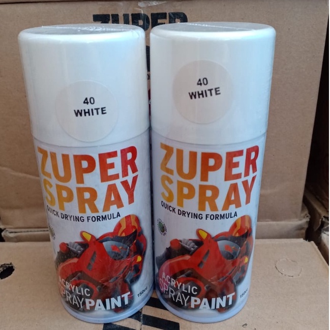 Zuper Spray Paint Pilok Pilox Warna White Glossy / Putih Kilap Mengkilap (P40) 150cc/150ml