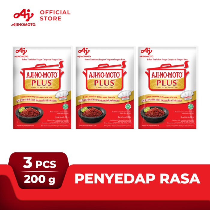 

[Ready Stock]cod AJI-NO-MOTO® PLUS® Penyedap Rasa MSG Plus - 200g (3 pcs)