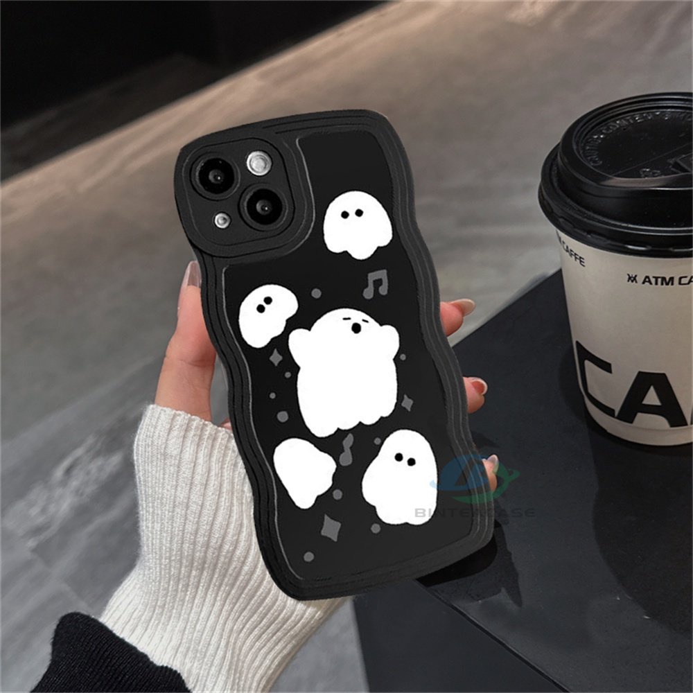 IPHONE Casing Untuk Iphone14 14 Pro MAX IPhone13 Pro MAX 11PRO 11PRO Max12 12Pro MAX XR XS Max6 6S 7 8 Plus SE 2020 Kartun Lucu Hantu Tepi Melengkung TPU Casing Handphone Binteacase