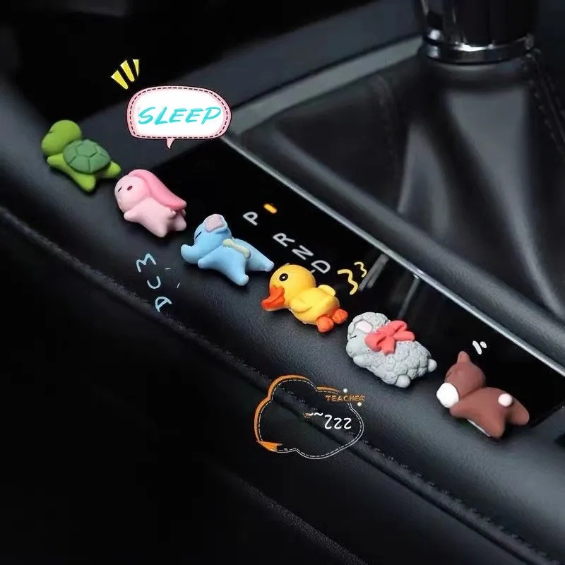 6pcs/set Hewan Kecil Lucu Dekorasi Dashboard Mobil/Konsol Pusat Otomotif Boneka Resin Kartun Mini/Ornamen Interior Kendaraan