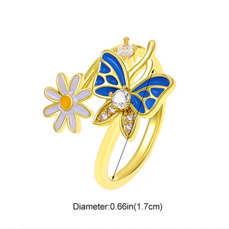 Butterfly Sweet Flower Open Copper Rings Untuk Wanita Gadis Perhiasan Tren