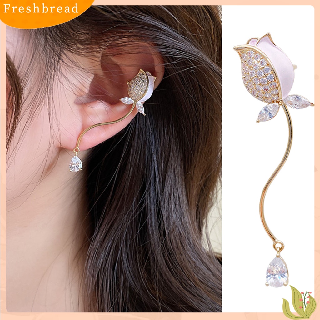 {In Stock} 1Pc Klip Telinga Retro Irregular Shiny Berlian Imitasi Hias Non Piercing Hadiah Hias Bunga Tulip Klip Anting Perhiasan Trendi Untuk Pesta