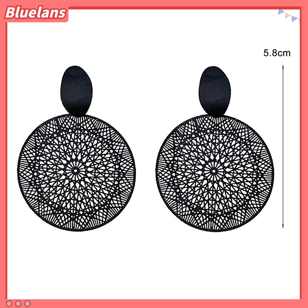 {In Stock} 1pasang Tindik Berlebihan Wanita Anting Paduan Bulat Pola Berongga-out Liontin Anting Perhiasan Pesta