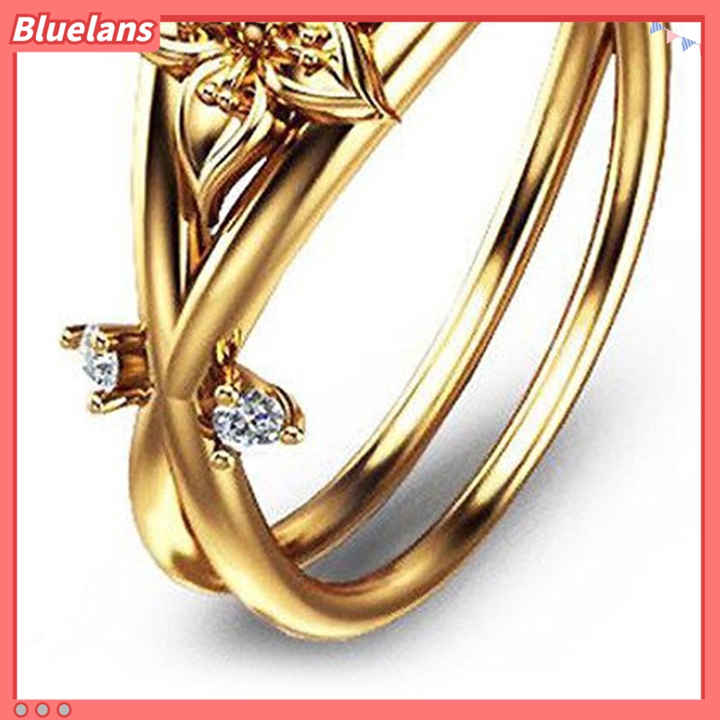 {In Stock} Cincin Wanita Bunga Perhiasan Lapis Ganda Berkilau Fashion Penampilan Cincin Jari Untuk Pernikahan