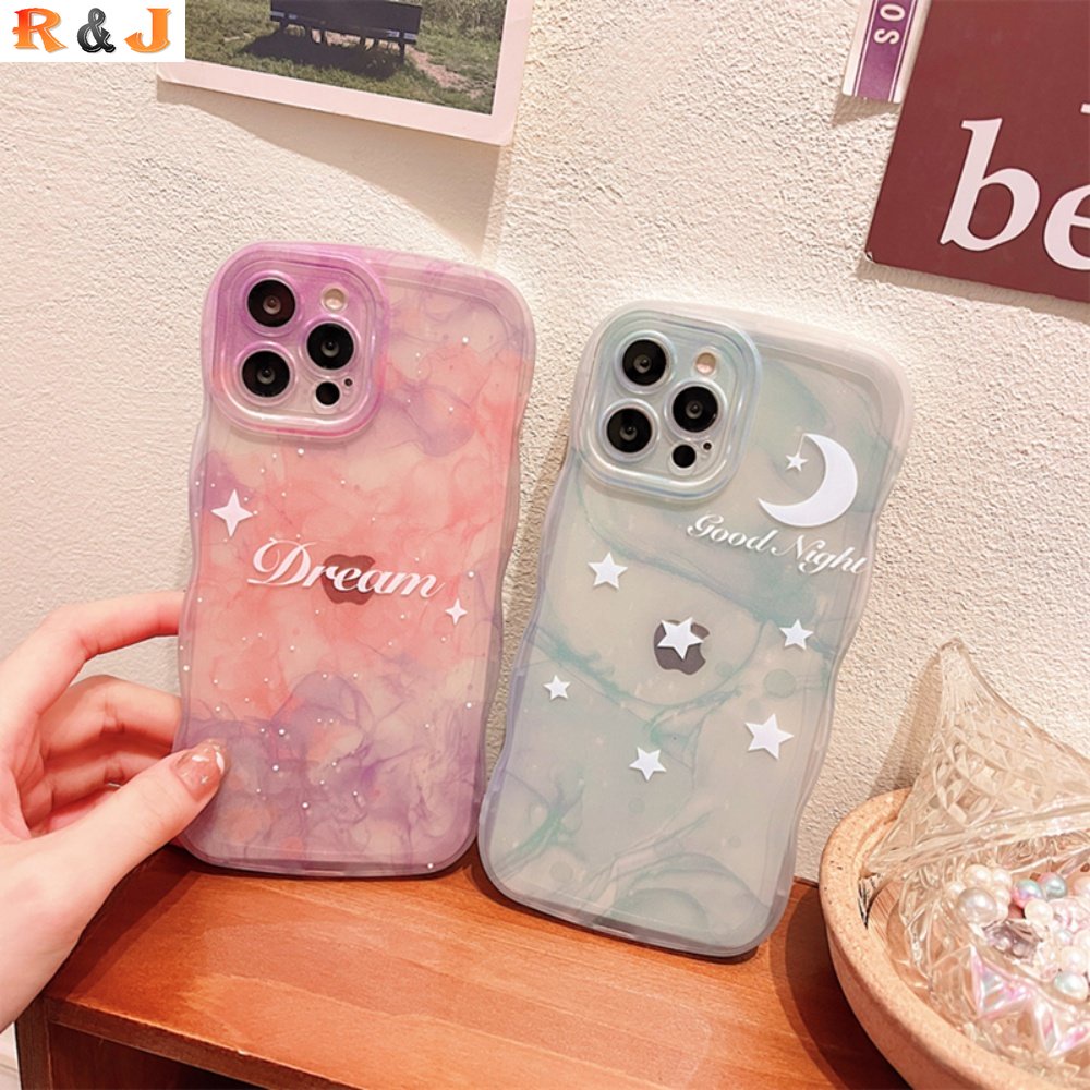 Case Warna Warni VIVO Y02 Y02S Y01 Y16 Y35 Y22 Y15s Y15A Y12s V25e V21e Y21 Y33s Y20 Y21A Y12 Y15 Y91C Y1s Y17 Y30 Y11 Y53S Bening Bergelombang Tepi Fantasy Langit Berbintang Bulan Soft TPU Cover