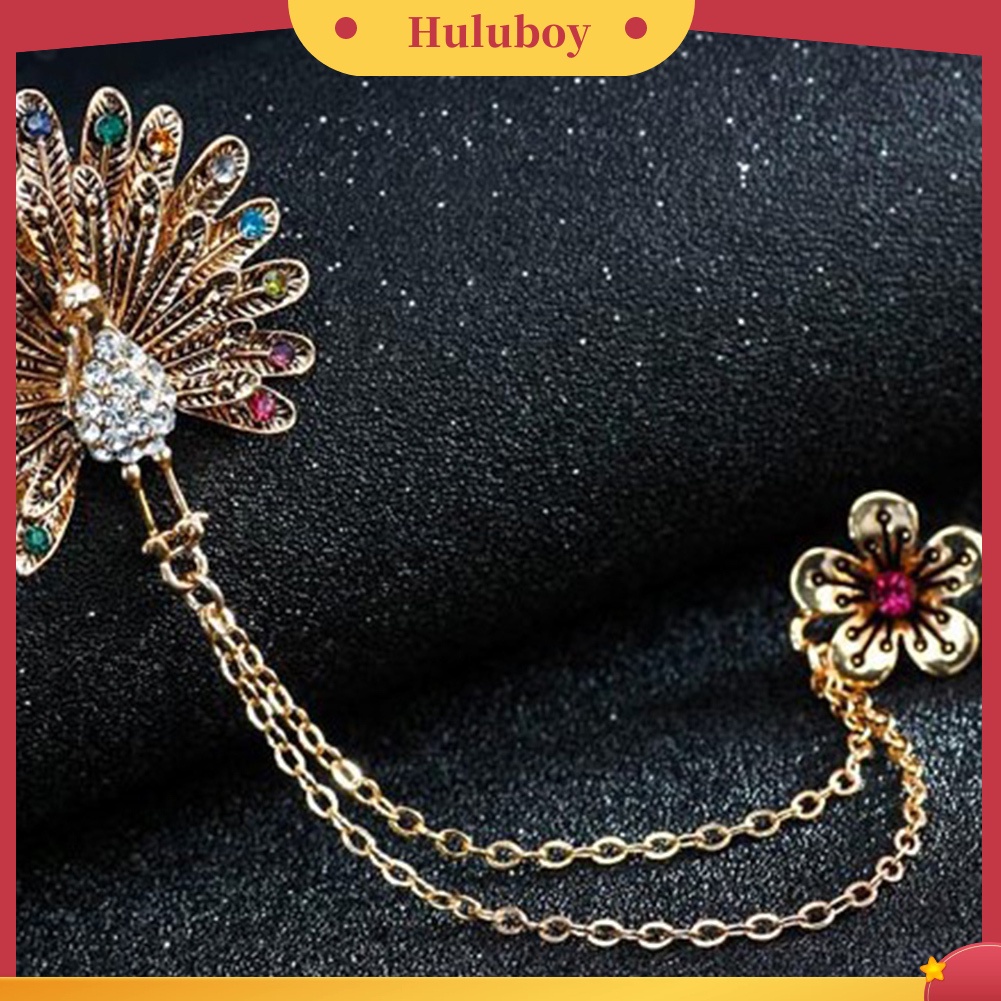 {Ready Stock} Wanita Cubic Zirconia Hias Merak Bunga Rantai Ganda Rumbai Bros Pin Hadiah