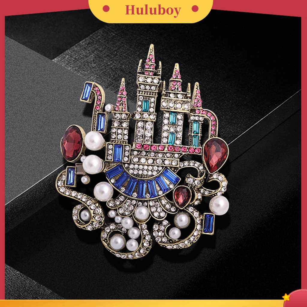 {Ready Stock} Bros Pin Bentuk Kastil Berlian Imitasi Berwarna Perempuan Lucu Berkilau Cerah Bros Pakaian Dekor