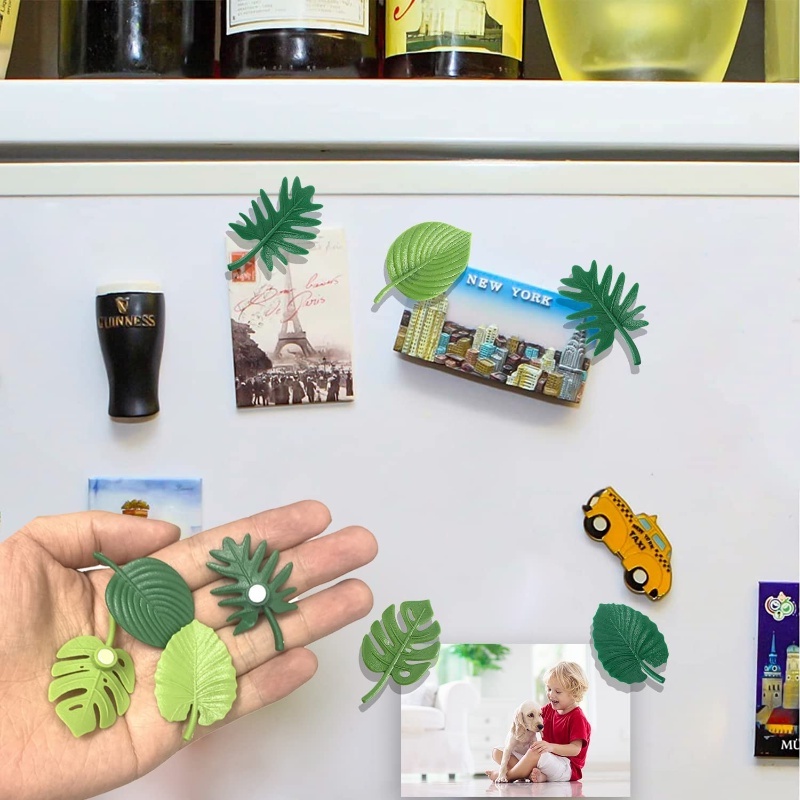 4pcs Magnet Kulkas Tanaman Untuk Dekorasi Kulkas Dapur Green LeafFridge Kitchen Decoration Accessories Daun Mini Gadget Dapur Dekorasi Rumah Sticker Kulkas