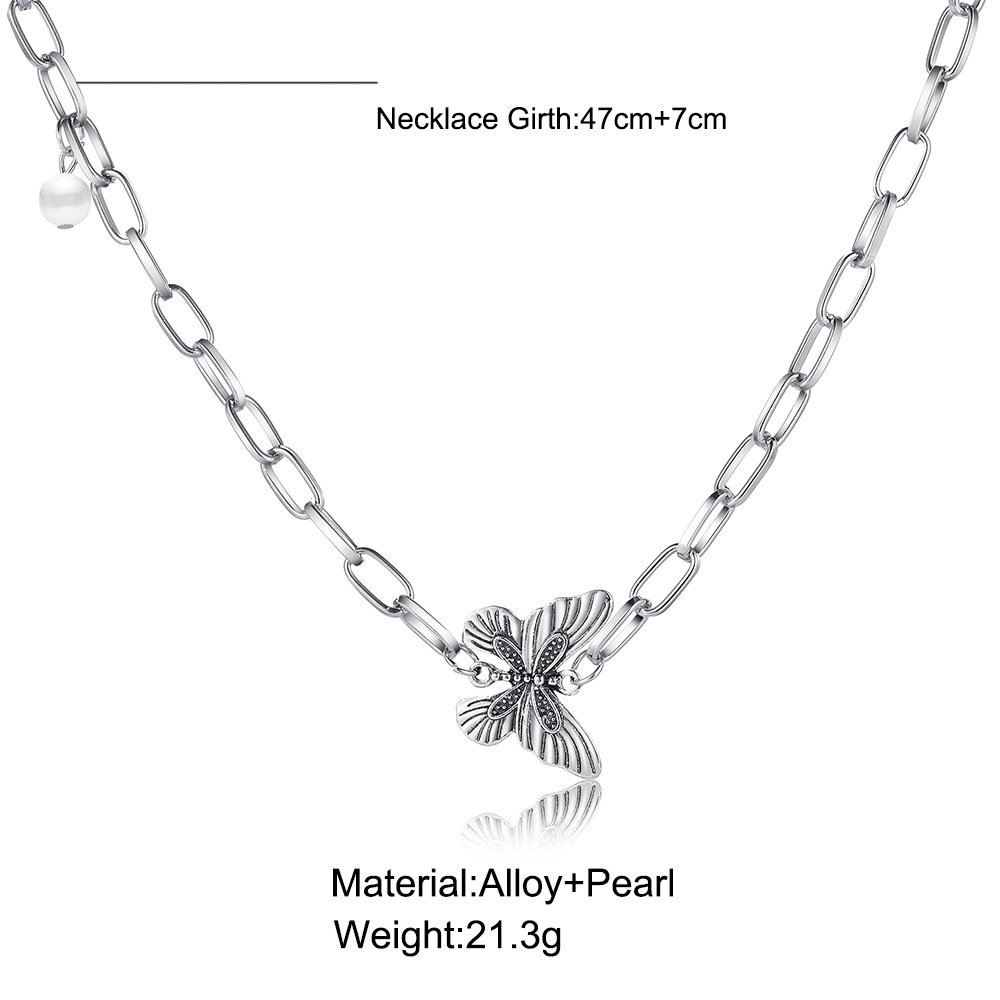 Kalung Liontin Kupu-Kupu Mutiara Simulasi Geometris Vintage Untuk Wanita Aksesoris Perhiasan Hewan