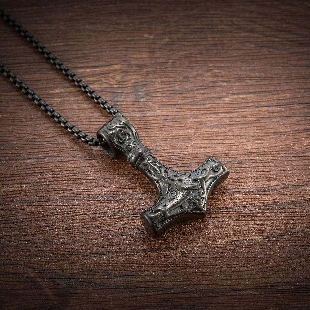 Mxbeauty Thor's Hammer Kalung Kreatif Minoritas Rantai Stainless Steel Norse Viking Halloween Kalung Pria Rantai Leher