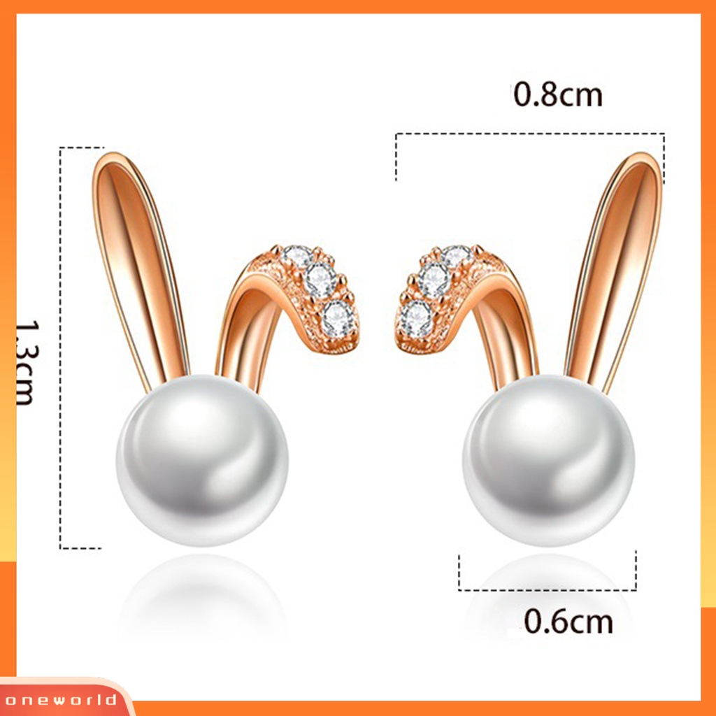 [ONE] 1pasang Ear Studs Geometric Charming Shining Piercing Tanpa Sakit Memakai Dekorasi Hypoallergenic Kelinci Mutiara Imitasi Anting Perhiasan Aksesori