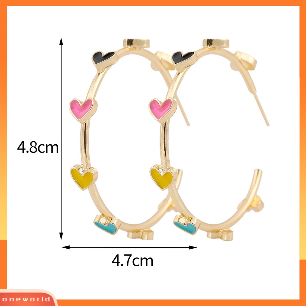 [OWR] 1pasang Anting Hoop Berbentuk C Geometris Hypoallergenic Warna-Warni Berbentuk Hati Stud Earrings Fashion Perhiasan