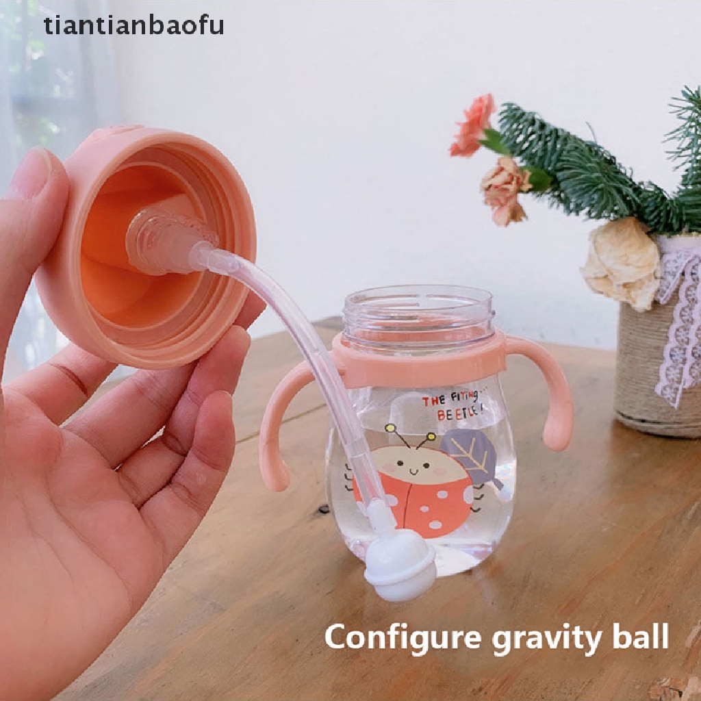 [tiantianbaofu] 250ml Baby Sippy Water Cup Kid Handle Belajar Makan Botol Minum Anti Tersedak Dengan Gravity Ball Kids Training Cup Dengan Sedotan Butik