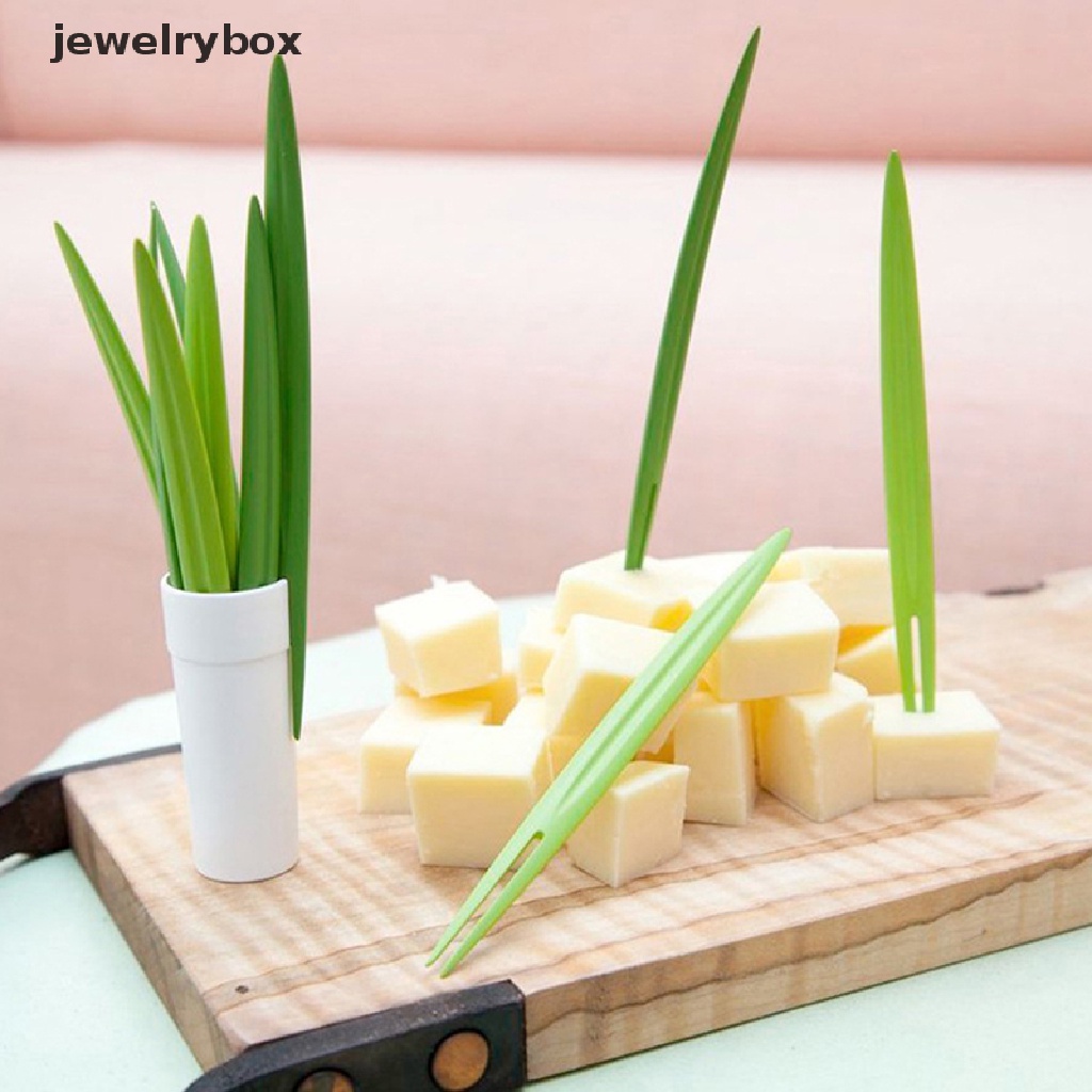 [jewelrybox] 10pcs Garpu Buah Tusuk Gigi Daun Plastik Dekorasi Kotak Makan Bento Aksesoris Salad Kecil Tiny Fork Mini Cake Picks Untuk Anak Butik