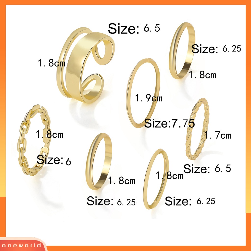 [EONE] 7pcs/set Wanita Knuckle Rings Geometris Bukaan Adjustable Hip Hop Stackable Finger Rings Untuk Pesta Club Cosplay