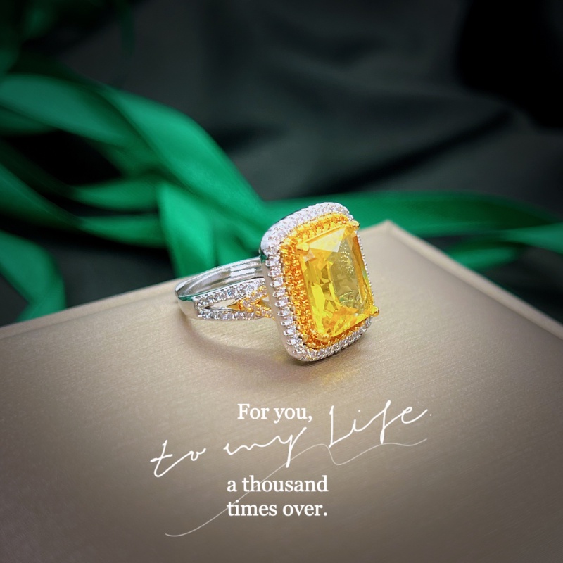 Goldkingdom Aksesoris Perhiasan Fashion Ready Stock Haute Couture Jewelry Two-tone Gold and Diamond Ring Ascher Berlian Kuning Terbuka Cincin Wanita