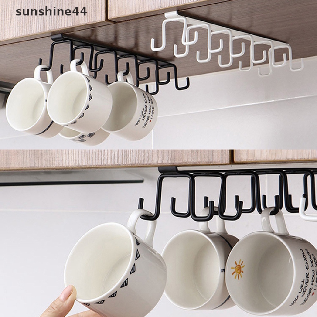 Sunshine Besi 6kait Rak Penyimpanan Lemari Cabinet Besi Bawah Rak Mug Cangkir Gantungan Kamar Mandi Dapur Organizer Rak Gantung Holder ID