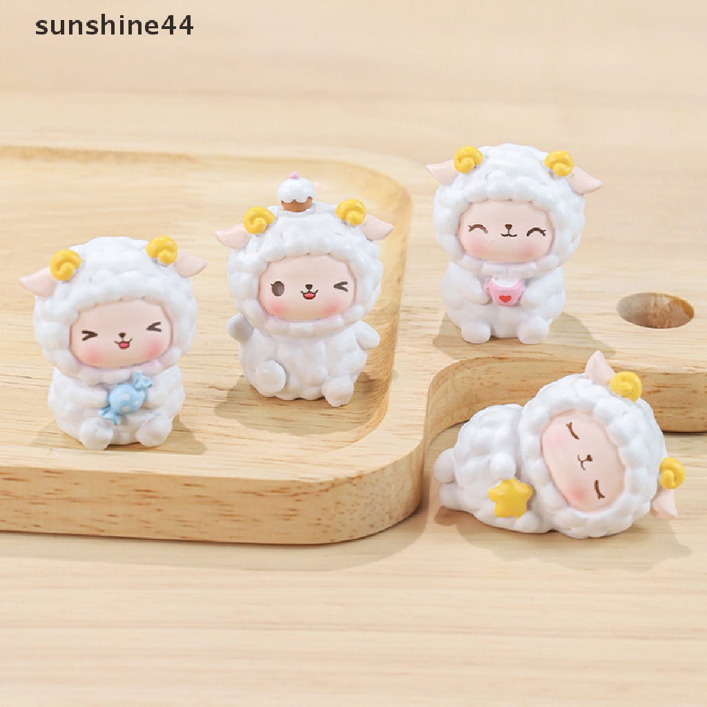 Sunshine Ornamen Lanskap Mikro Domba Lucu Resin Ornamen Kue Rumah Aksesoris ID