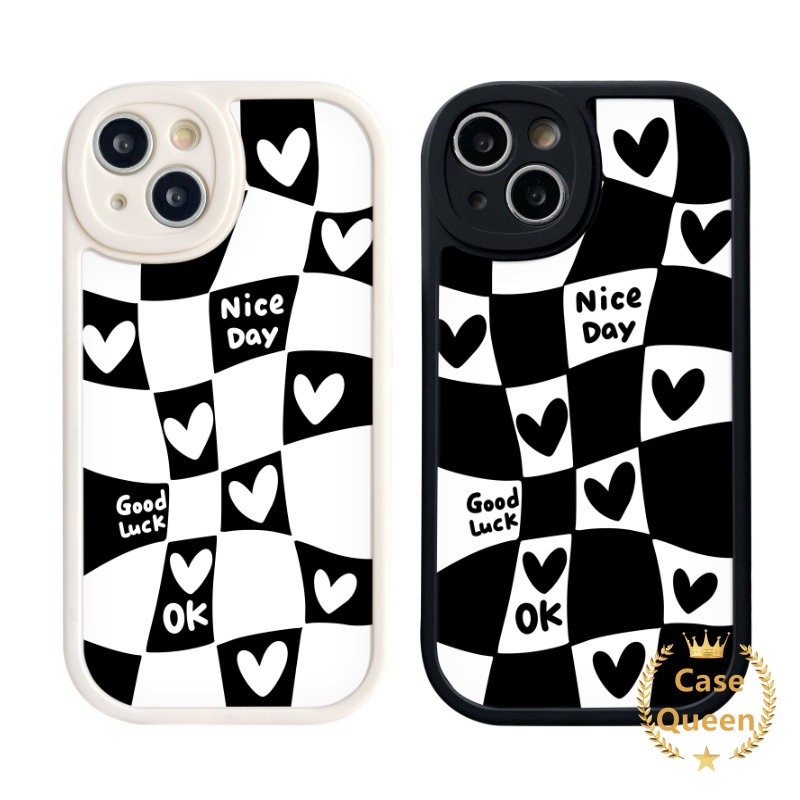 IPHONE Lucu Blok Tidak Teratur Hitam Putih Cinta Hati Kompatibel Untuk Iphone11 13 14 12 Pro Max 7plus XR 6s 7 6 8 plus XS Max X SE 2020 Pasangan Casing Soft Tpu Back Case